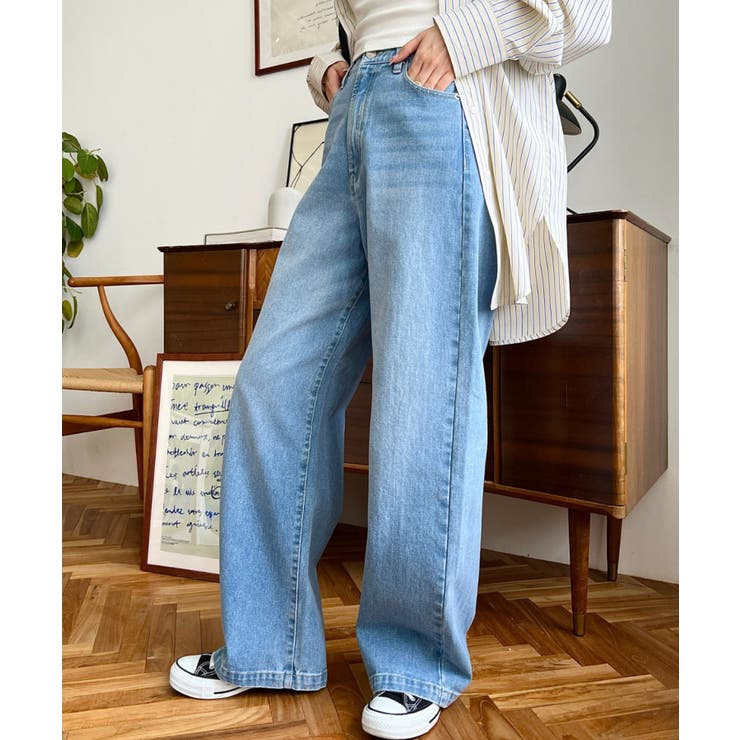 デニム＆ツイルハイウェストストレートパンツ | moment+ | 詳細画像51 