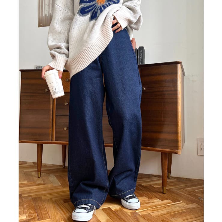 デニム＆ツイルハイウェストストレートパンツ | moment+ | 詳細画像6 