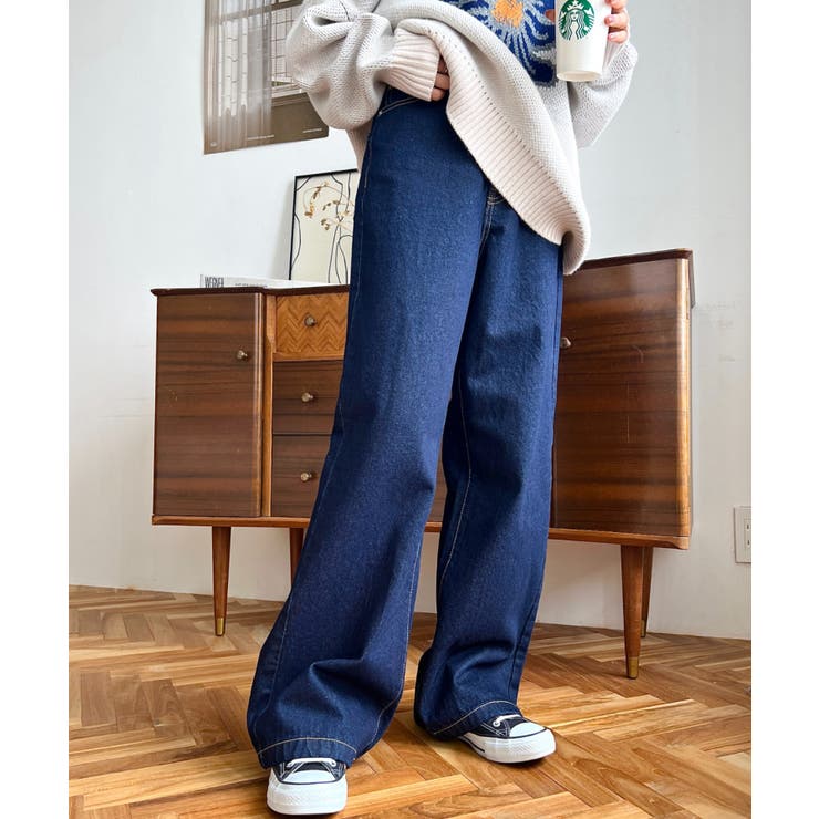 デニム＆ツイルハイウェストストレートパンツ | moment+ | 詳細画像8 