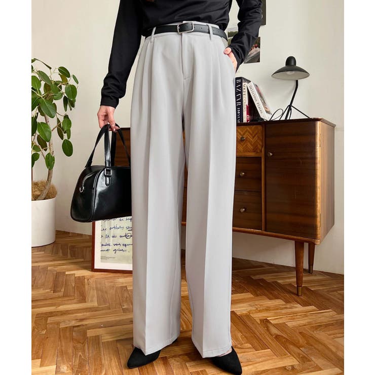 カットジョーゼットセンタープレスハイウエストツータックセミワイドスラックスパンツ | moment+ | 詳細画像11 