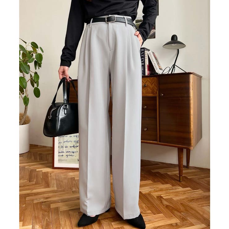 カットジョーゼットセンタープレスハイウエストツータックセミワイドスラックスパンツ | moment+ | 詳細画像12 