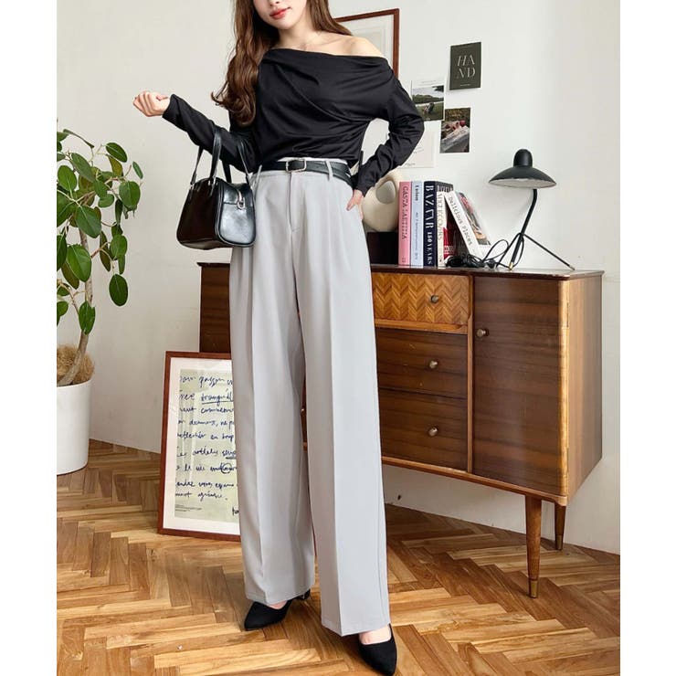 カットジョーゼットセンタープレスハイウエストツータックセミワイドスラックスパンツ | moment+ | 詳細画像13 