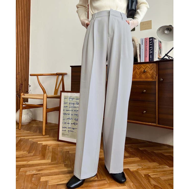 カットジョーゼットセンタープレスハイウエストツータックセミワイドスラックスパンツ | moment+ | 詳細画像14 