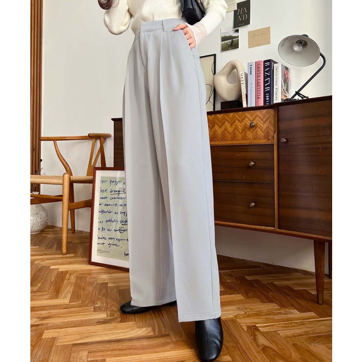 カットジョーゼットセンタープレスハイウエストツータックセミワイド