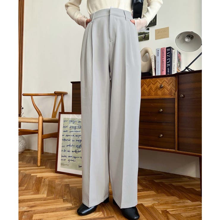 カットジョーゼットセンタープレスハイウエストツータックセミワイドスラックスパンツ | moment+ | 詳細画像18 