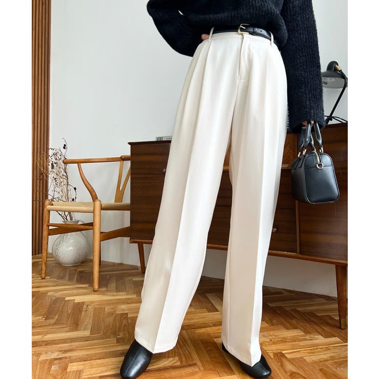 カットジョーゼットセンタープレスハイウエストツータックセミワイドスラックスパンツ | moment+ | 詳細画像2 