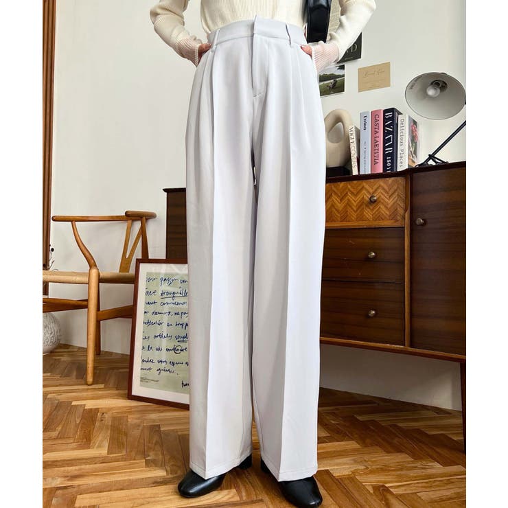 カットジョーゼットセンタープレスハイウエストツータックセミワイドスラックスパンツ | moment+ | 詳細画像20 