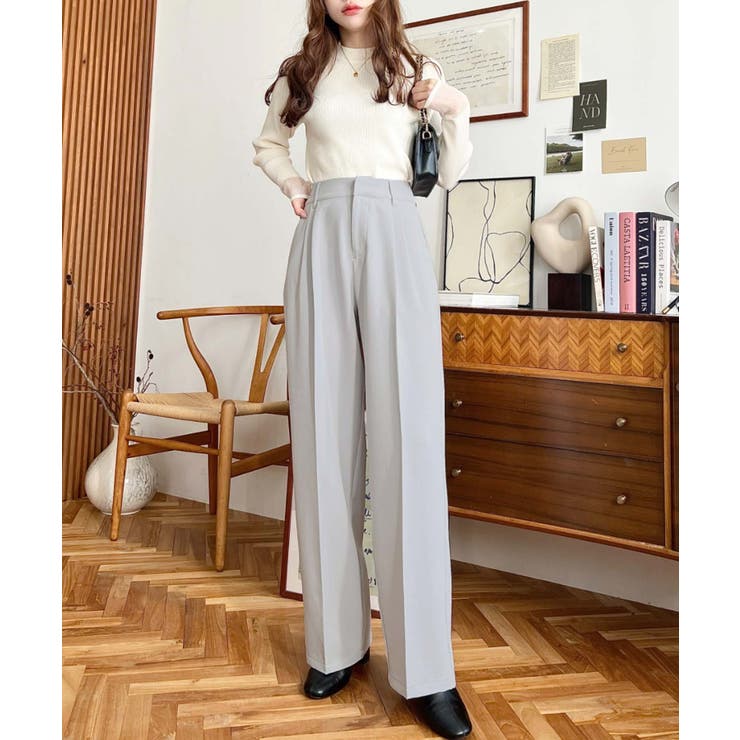 カットジョーゼットセンタープレスハイウエストツータックセミワイドスラックスパンツ | moment+ | 詳細画像21 