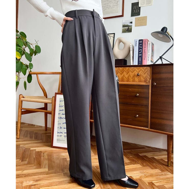 カットジョーゼットセンタープレスハイウエストツータックセミワイドスラックスパンツ | moment+ | 詳細画像25 