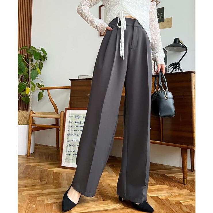 カットジョーゼットセンタープレスハイウエストツータックセミワイドスラックスパンツ | moment+ | 詳細画像28 