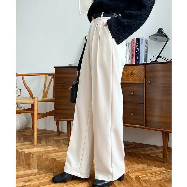 カットジョーゼットセンタープレスハイウエストツータックセミワイドスラックスパンツ | moment+ | 詳細画像3 