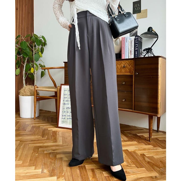 カットジョーゼットセンタープレスハイウエストツータックセミワイドスラックスパンツ | moment+ | 詳細画像30 