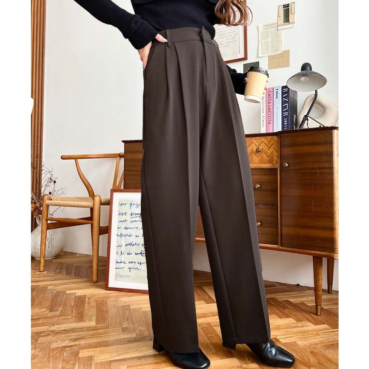 カットジョーゼットセンタープレスハイウエストツータックセミワイドスラックスパンツ | moment+ | 詳細画像38 