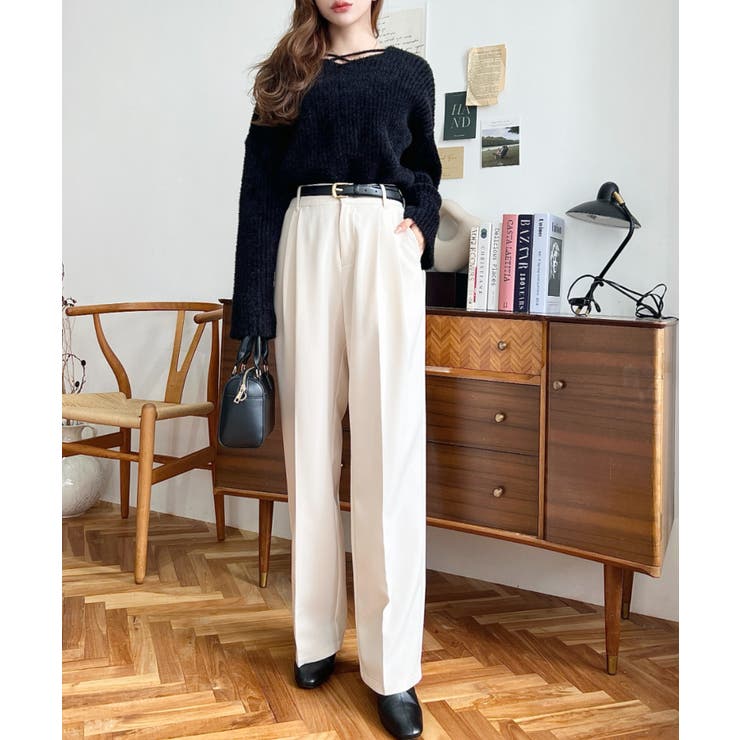 カットジョーゼットセンタープレスハイウエストツータックセミワイドスラックスパンツ | moment+ | 詳細画像4 