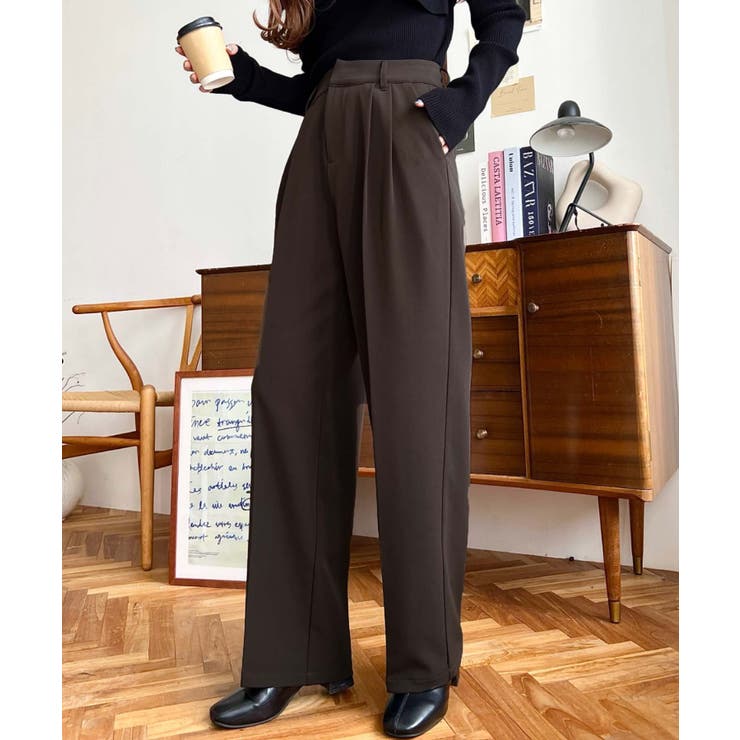 カットジョーゼットセンタープレスハイウエストツータックセミワイドスラックスパンツ | moment+ | 詳細画像40 