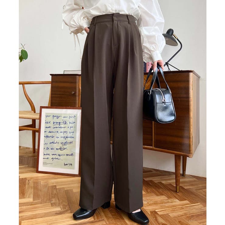 カットジョーゼットセンタープレスハイウエストツータックセミワイドスラックスパンツ | moment+ | 詳細画像45 