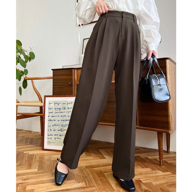 カットジョーゼットセンタープレスハイウエストツータックセミワイドスラックスパンツ | moment+ | 詳細画像46 