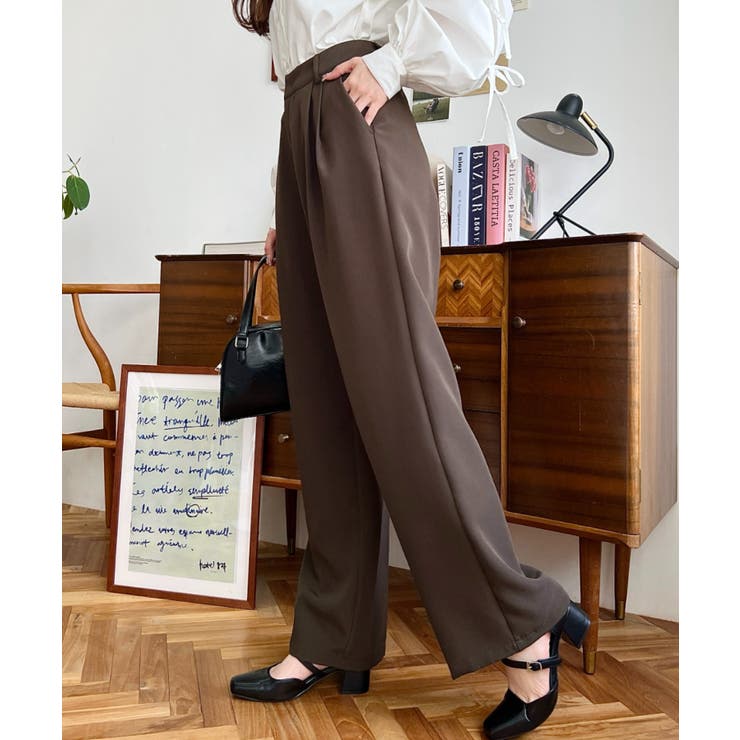 カットジョーゼットセンタープレスハイウエストツータックセミワイドスラックスパンツ | moment+ | 詳細画像48 