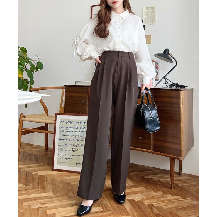 カットジョーゼットセンタープレスハイウエストツータックセミワイドスラックスパンツ | moment+ | 詳細画像49 