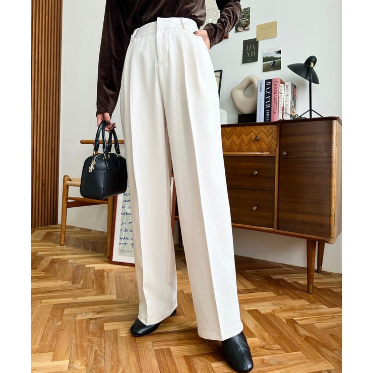 カットジョーゼットセンタープレスハイウエストツータックセミワイドスラックスパンツ | moment+ | 詳細画像5 