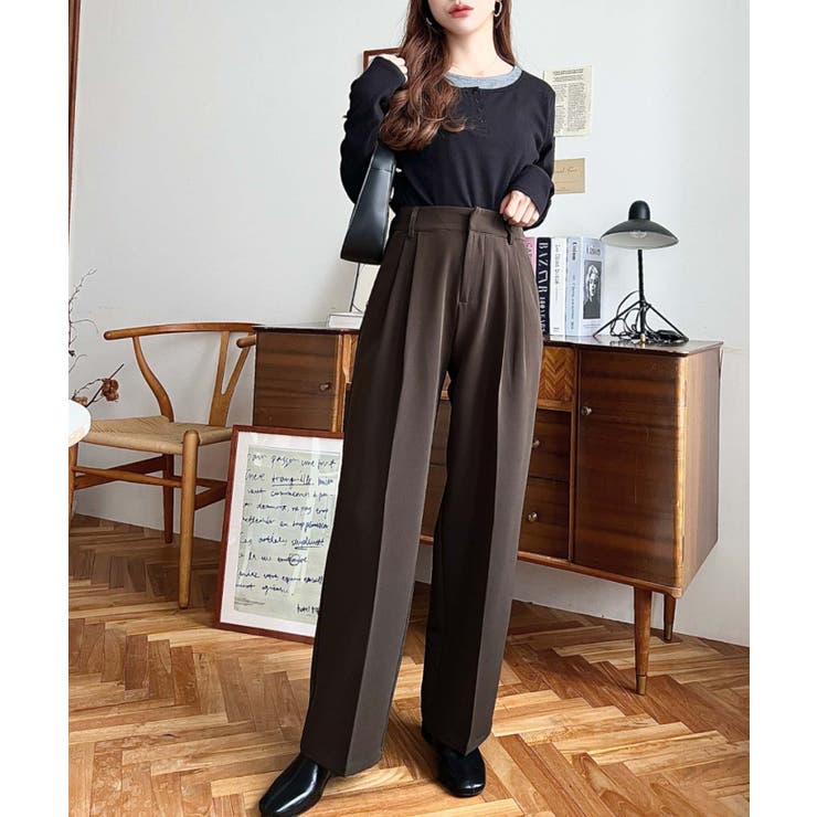 カットジョーゼットセンタープレスハイウエストツータックセミワイドスラックスパンツ | moment+ | 詳細画像54 