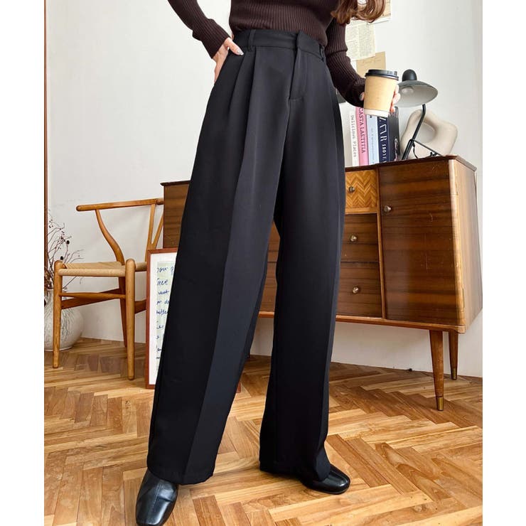 カットジョーゼットセンタープレスハイウエストツータックセミワイドスラックスパンツ | moment+ | 詳細画像55 