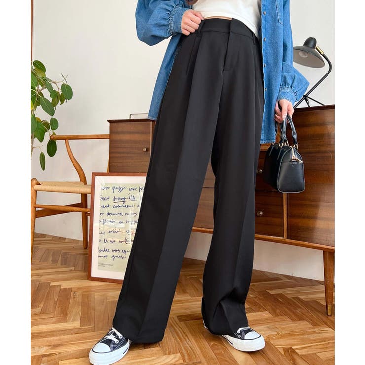 カットジョーゼットセンタープレスハイウエストツータック