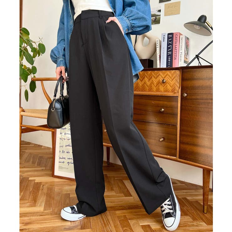 カットジョーゼットセンタープレスハイウエストツータック