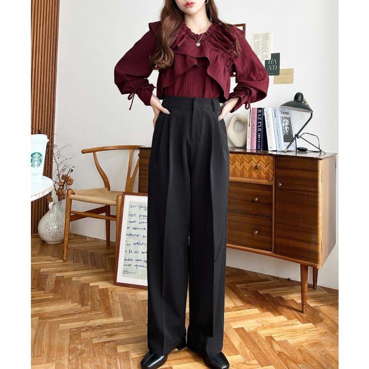 カットジョーゼットセンタープレスハイウエストツータックセミワイドスラックスパンツ | moment+ | 詳細画像62 