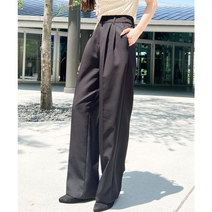 90s ピュアシルク ブラック 100% 2タック センタープレス スラックス SINSS スラックス Center press two tuck wide straight slacks