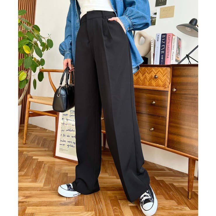 カットジョーゼットセンタープレスハイウエストツータックセミワイドスラックスパンツ | moment+ | 詳細画像67 