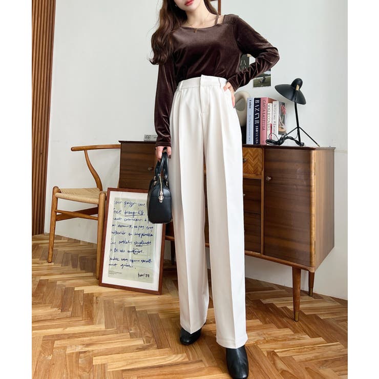 カットジョーゼットセンタープレスハイウエストツータックセミワイドスラックスパンツ | moment+ | 詳細画像7 