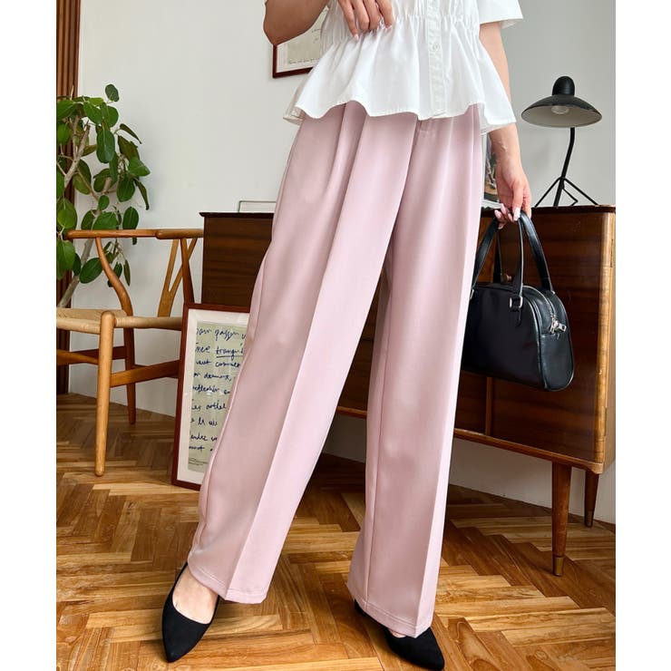 カットジョーゼットセンタープレスハイウエストツータックセミワイドスラックスパンツ | moment+ | 詳細画像74 