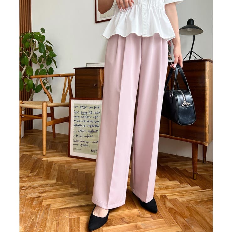 カットジョーゼットセンタープレスハイウエストツータックセミワイドスラックスパンツ | moment+ | 詳細画像75 