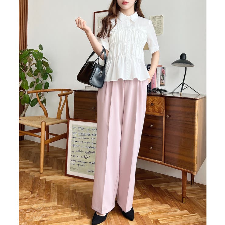 カットジョーゼットセンタープレスハイウエストツータックセミワイドスラックスパンツ | moment+ | 詳細画像78 