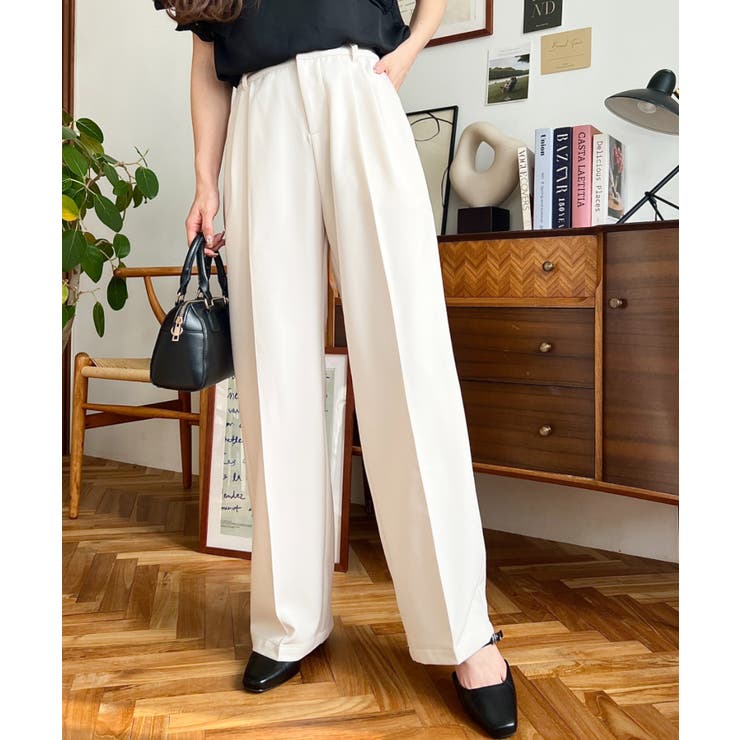 カットジョーゼットセンタープレスハイウエストツータックセミワイドスラックスパンツ | moment+ | 詳細画像9 