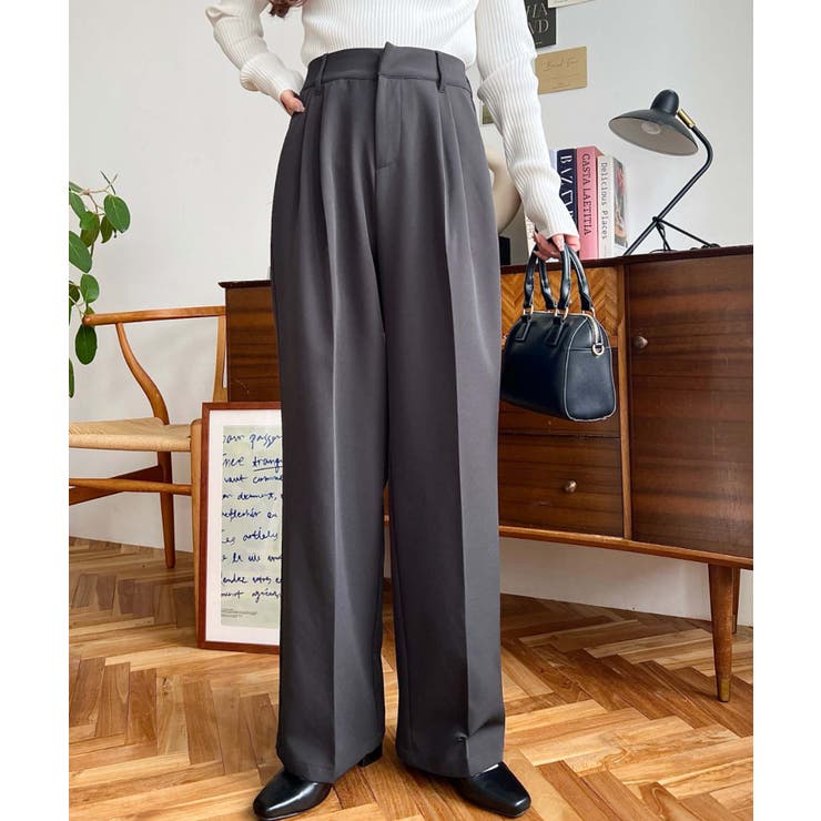 カットジョーゼットセンタープレスハイウエストツータックセミワイド