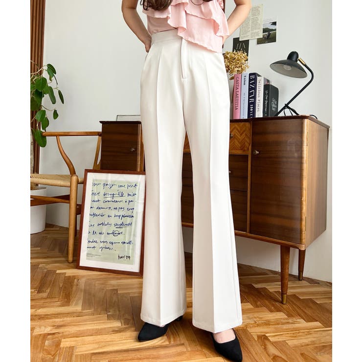 センタープレスフレアスラックスパンツ カットジョーゼット | moment+ | 詳細画像12 