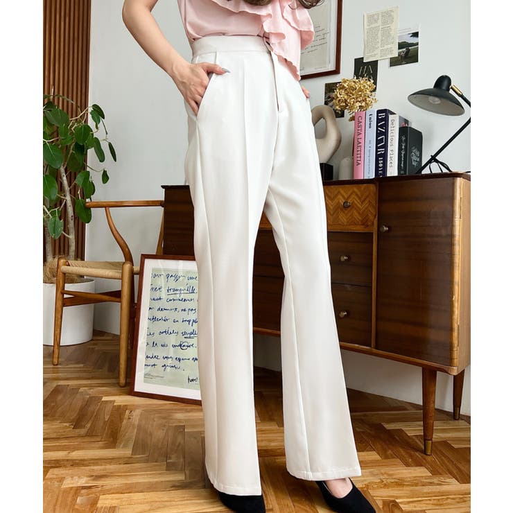 センタープレスフレアスラックスパンツ カットジョーゼット | moment+ | 詳細画像13 