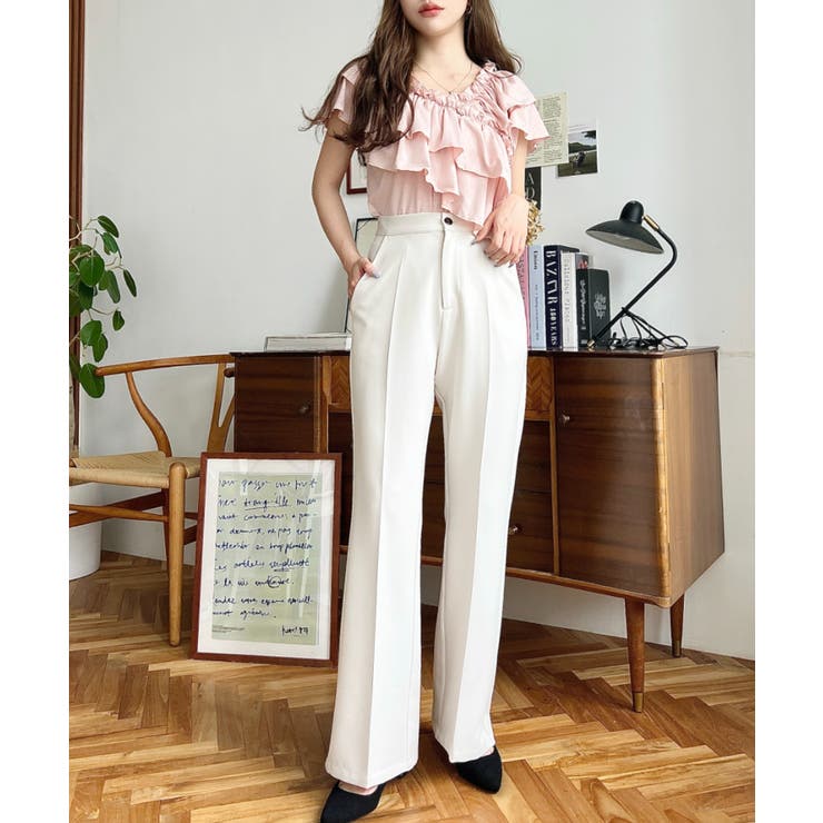 センタープレスフレアスラックスパンツ カットジョーゼット | moment+ | 詳細画像14 