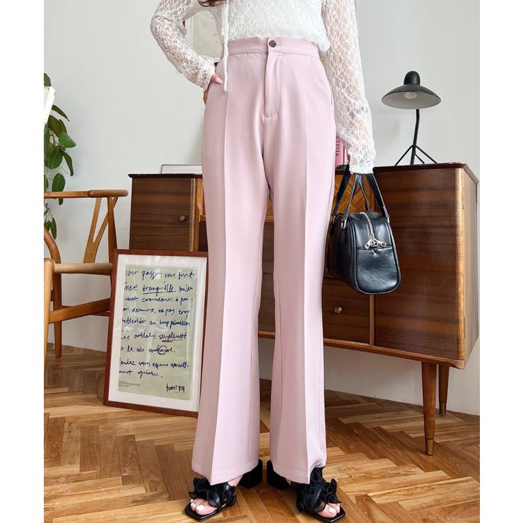 センタープレスフレアスラックスパンツ カットジョーゼット | moment+ | 詳細画像19 