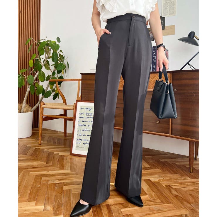 センタープレスフレアスラックスパンツ カットジョーゼット | moment+ | 詳細画像21 