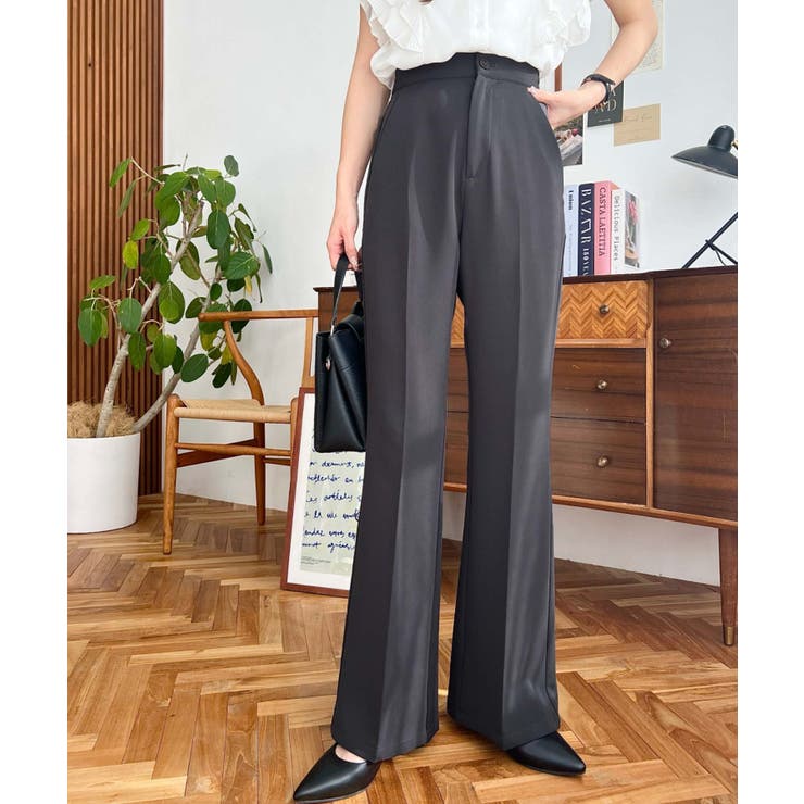 センタープレスフレアスラックスパンツ カットジョーゼット | moment+ | 詳細画像22 