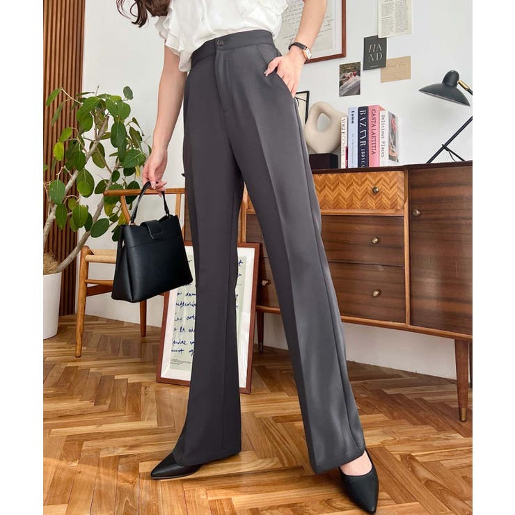 センタープレスフレアスラックスパンツ カットジョーゼット | moment+ | 詳細画像23 