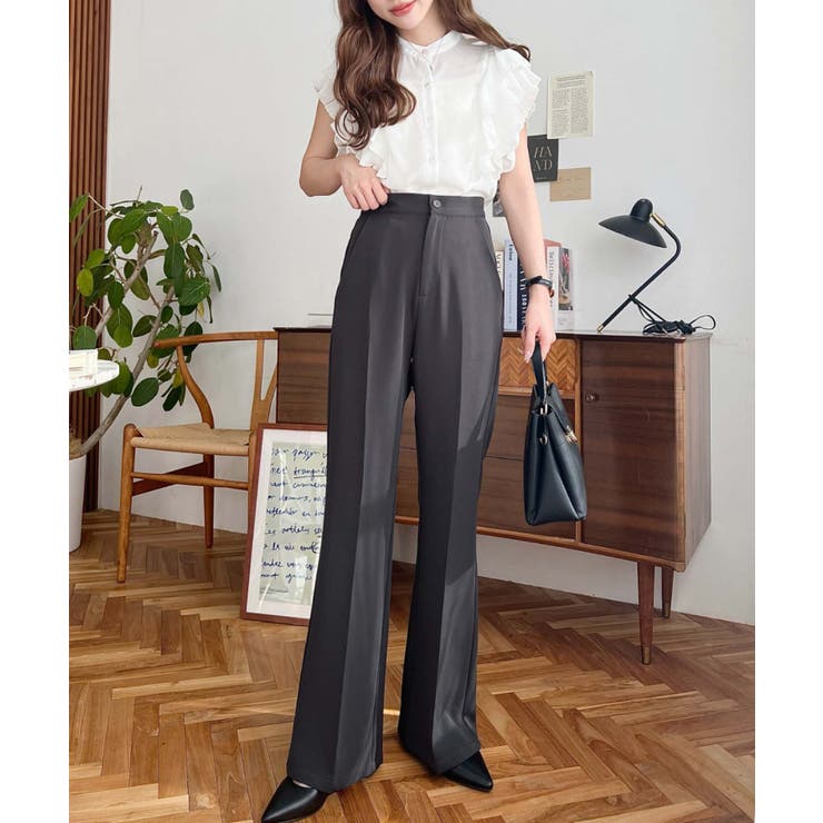 センタープレスフレアスラックスパンツ カットジョーゼット | moment+ | 詳細画像24 