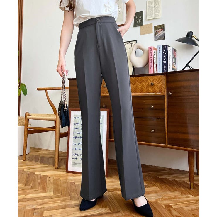 センタープレスフレアスラックスパンツ カットジョーゼット | moment+ | 詳細画像25 