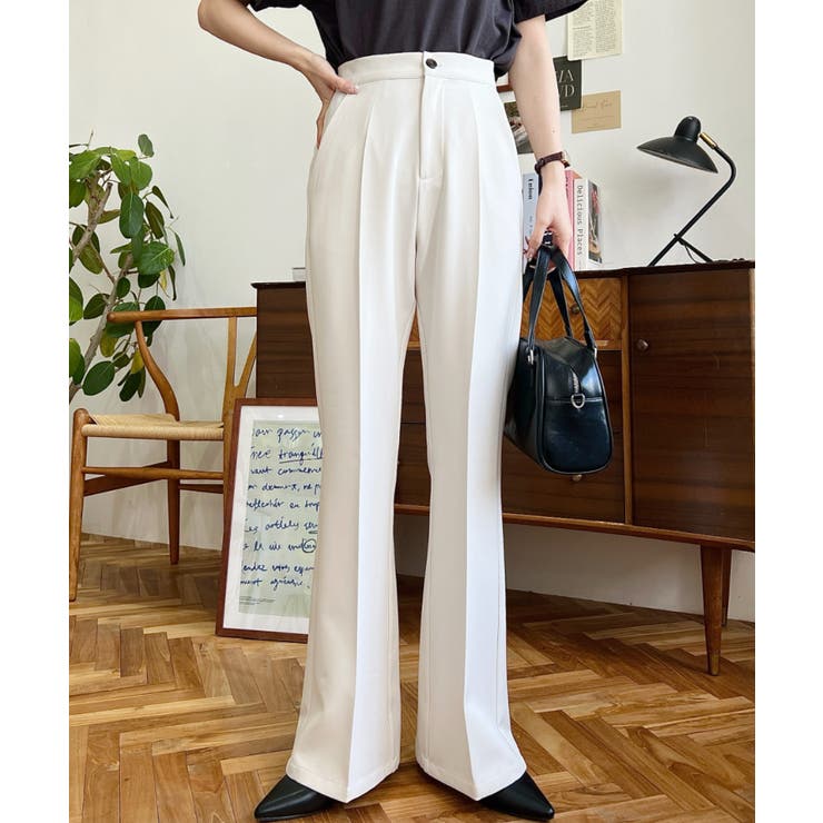 センタープレスフレアスラックスパンツ カットジョーゼット | moment+ | 詳細画像3 