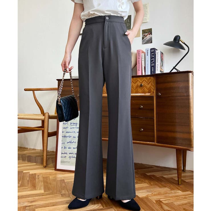 センタープレスフレアスラックスパンツ カットジョーゼット | moment+ | 詳細画像30 