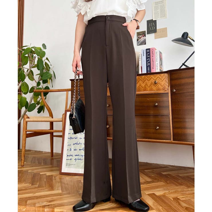 センタープレスフレアスラックスパンツ カットジョーゼット | moment+ | 詳細画像33 