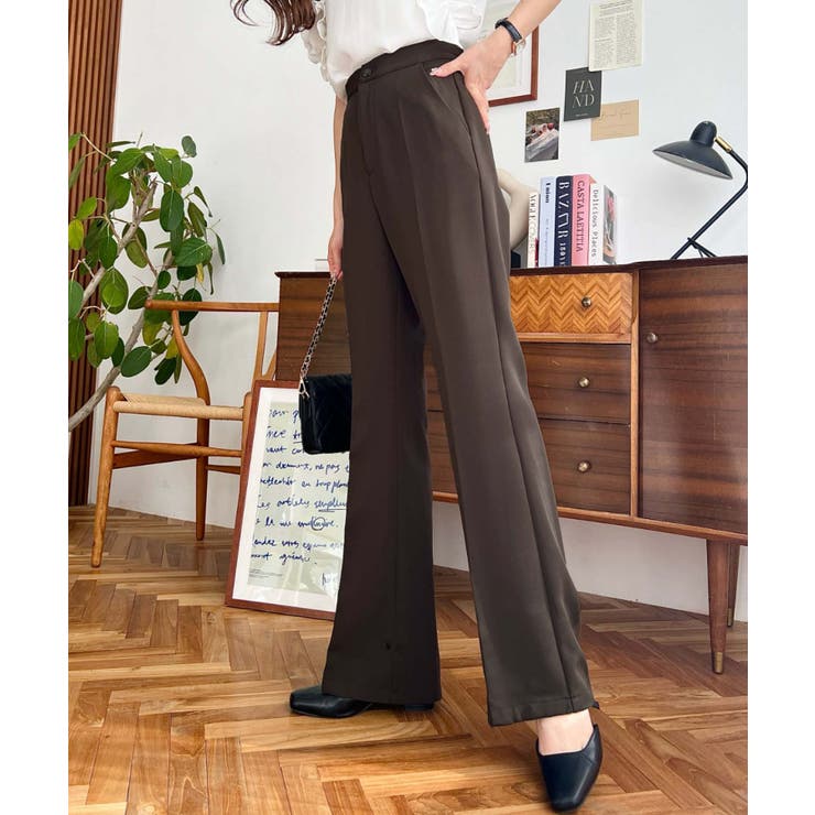 センタープレスフレアスラックスパンツ カットジョーゼット | moment+ | 詳細画像34 